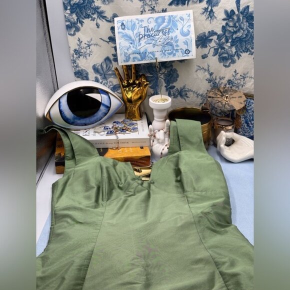 🆕 CULT GAIA 🧿 NWOT Marizia Silk-Dupioni Mini Dress, Calla Lilly Green Sz US 6 - Picture 10 of 16